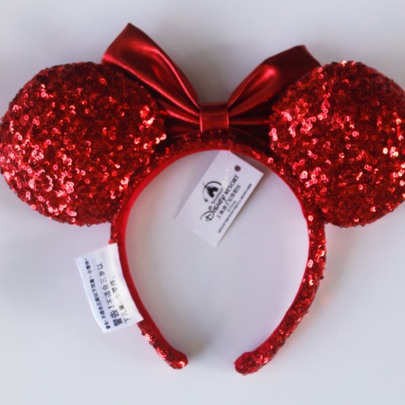 Disney Red Sequin ears with red bow - Picture 2 of 3